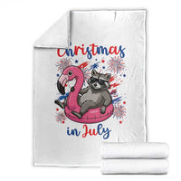 Funny Raccoon Christmas In July 4th of July Throw Blanket