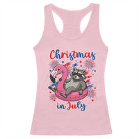 Funny Raccoon Christmas In July 4th of July Racerback Tank Top