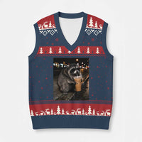 Jimothy Raccoon Seattle Drinking Iced Coffee Meme V-Neck Knit Sweater Vest Viral Trash Panda Seattle Animal Meme