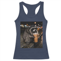 Jimothy Raccoon Seattle Drinking Iced Coffee Meme Racerback Tank Top Viral Trash Panda Seattle Animal Meme