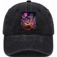Arizona Roadrunner Vintage Desert Moon Retro Cactus Washed Cotton Baseball Cap 90s Southwest Wildlife Bird Animal Lover