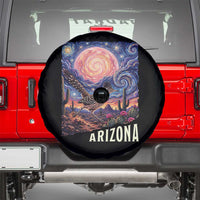 Arizona Roadrunner Vintage Desert Moon Retro Cactus Spare Tire Cover Southwest Wildlife Bird Starry Night Style