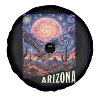 Arizona Roadrunner Vintage Desert Moon Retro Cactus Spare Tire Cover Southwest Wildlife Bird Starry Night Style