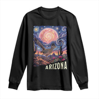 Arizona Roadrunner Vintage Desert Moon Retro Cactus Long Sleeve Shirt Southwest Wildlife Bird Starry Night Style
