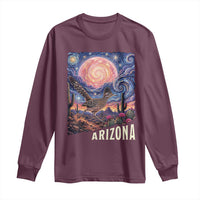 Arizona Roadrunner Vintage Desert Moon Retro Cactus Long Sleeve Shirt Southwest Wildlife Bird Starry Night Style