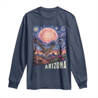 Arizona Roadrunner Vintage Desert Moon Retro Cactus Long Sleeve Shirt Southwest Wildlife Bird Starry Night Style