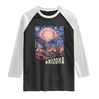 Arizona Roadrunner Vintage Desert Moon Retro Cactus Raglan Shirt Southwest Wildlife Bird Starry Night Style