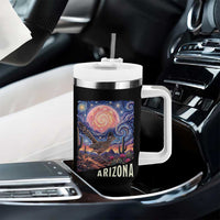 Arizona Roadrunner Vintage Desert Moon Retro Cactus Tumbler With Handle Southwest Wildlife Bird Starry Night Style