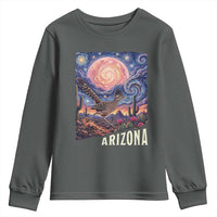 Arizona Roadrunner Vintage Desert Moon Retro Cactus Youth Sweatshirt Southwest Wildlife Bird Starry Night Style