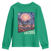 Arizona Roadrunner Vintage Desert Moon Retro Cactus Youth Sweatshirt Southwest Wildlife Bird Starry Night Style