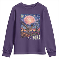 Arizona Roadrunner Vintage Desert Moon Retro Cactus Youth Sweatshirt Southwest Wildlife Bird Starry Night Style