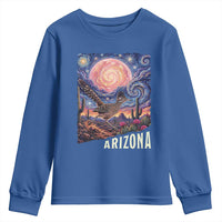 Arizona Roadrunner Vintage Desert Moon Retro Cactus Youth Sweatshirt Southwest Wildlife Bird Starry Night Style