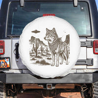 Vintage Coyote Cowboy UFO Spare Tire Cover Western Desert Southwest Coyote Alien