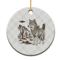 Vintage Coyote Cowboy UFO Ceramic Ornament Western Desert Southwest Coyote Alien