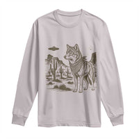 Vintage Coyote Cowboy UFO Long Sleeve Shirt Western Desert Southwest Coyote Alien