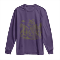 Vintage Coyote Cowboy UFO Long Sleeve Shirt Western Desert Southwest Coyote Alien