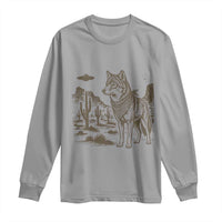 Vintage Coyote Cowboy UFO Long Sleeve Shirt Western Desert Southwest Coyote Alien
