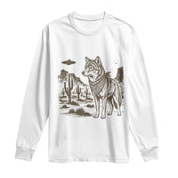Vintage Coyote Cowboy UFO Long Sleeve Shirt Western Desert Southwest Coyote Alien