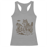 Vintage Coyote Cowboy UFO Racerback Tank Top Western Desert Southwest Coyote Alien