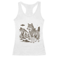 Vintage Coyote Cowboy UFO Racerback Tank Top Western Desert Southwest Coyote Alien