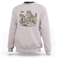 Vintage Coyote Cowboy UFO Sweatshirt Western Desert Southwest Coyote Alien