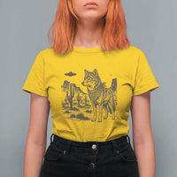 Vintage Coyote Cowboy UFO T Shirt For Women Western Desert Southwest Coyote Alien