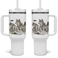 Vintage Coyote Cowboy UFO Tumbler With Handle Western Desert Southwest Coyote Alien