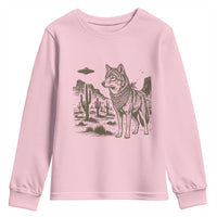 Vintage Coyote Cowboy UFO Youth Sweatshirt Western Desert Southwest Coyote Alien