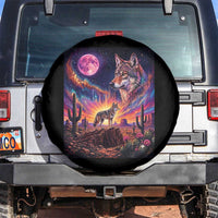 Arizona Coyote Vintage Desert Moon Retro Cactus Spare Tire Cover Southwest Wildlife Western Adventure Graphic