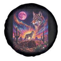Arizona Coyote Vintage Desert Moon Retro Cactus Spare Tire Cover Southwest Wildlife Western Adventure Graphic