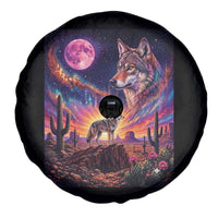 Arizona Coyote Vintage Desert Moon Retro Cactus Spare Tire Cover Southwest Wildlife Western Adventure Graphic