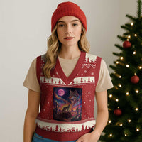 Arizona Coyote Vintage Desert Moon Retro Cactus V-Neck Knit Sweater Vest Southwest Wildlife Western Adventure Graphic