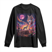 Arizona Coyote Vintage Desert Moon Retro Cactus Long Sleeve Shirt Southwest Wildlife Western Adventure Graphic