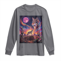 Arizona Coyote Vintage Desert Moon Retro Cactus Long Sleeve Shirt Southwest Wildlife Western Adventure Graphic