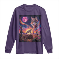 Arizona Coyote Vintage Desert Moon Retro Cactus Long Sleeve Shirt Southwest Wildlife Western Adventure Graphic