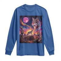 Arizona Coyote Vintage Desert Moon Retro Cactus Long Sleeve Shirt Southwest Wildlife Western Adventure Graphic