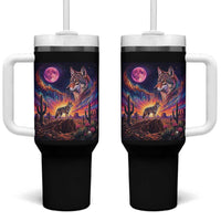 Arizona Coyote Vintage Desert Moon Retro Cactus Tumbler With Handle Southwest Wildlife Western Adventure Graphic