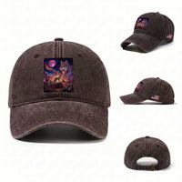 Arizona Coyote Vintage Desert Moon Retro Cactus Washed Cotton Baseball Cap Southwest Wildlife Western Adventure Graphic
