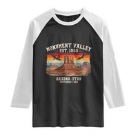 Retro Monument Valley Arizona Utah Sunset Established 1958 Raglan Shirt Southwest Desert Eagle Road Trip Nature Souvenir