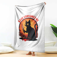 Funny Black Cat Halloween Funny Black Cat Murderous Cat With Knife Throw Blanket Rage Is Consuming Me - Wonder Print Shop