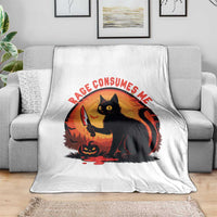 Funny Black Cat Halloween Funny Black Cat Murderous Cat With Knife Throw Blanket Rage Is Consuming Me - Wonder Print Shop