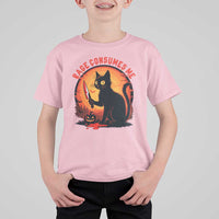 Funny Black Cat Halloween Funny Black Cat Murderous Cat With Knife T Shirt For Kid Rage Is Consuming Me - Wonder Print Shop