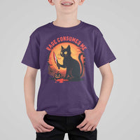 Funny Black Cat Halloween Funny Black Cat Murderous Cat With Knife T Shirt For Kid Rage Is Consuming Me - Wonder Print Shop