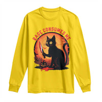 Funny Black Cat Halloween Funny Black Cat Murderous Cat With Knife Long Sleeve Shirt Rage Is Consuming Me - Wonder Print Shop