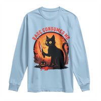 Funny Black Cat Halloween Funny Black Cat Murderous Cat With Knife Long Sleeve Shirt Rage Is Consuming Me - Wonder Print Shop