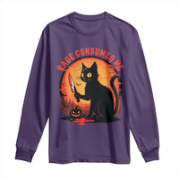 Funny Black Cat Halloween Funny Black Cat Murderous Cat With Knife Long Sleeve Shirt Rage Is Consuming Me - Wonder Print Shop