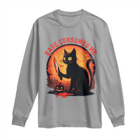 Funny Black Cat Halloween Funny Black Cat Murderous Cat With Knife Long Sleeve Shirt Rage Is Consuming Me - Wonder Print Shop