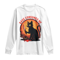 Funny Black Cat Halloween Funny Black Cat Murderous Cat With Knife Long Sleeve Shirt Rage Is Consuming Me - Wonder Print Shop