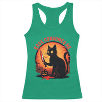 Funny Black Cat Halloween Funny Black Cat Murderous Cat With Knife Racerback Tank Top Rage Is Consuming Me - Wonder Print Shop