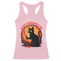 Funny Black Cat Halloween Funny Black Cat Murderous Cat With Knife Racerback Tank Top Rage Is Consuming Me - Wonder Print Shop